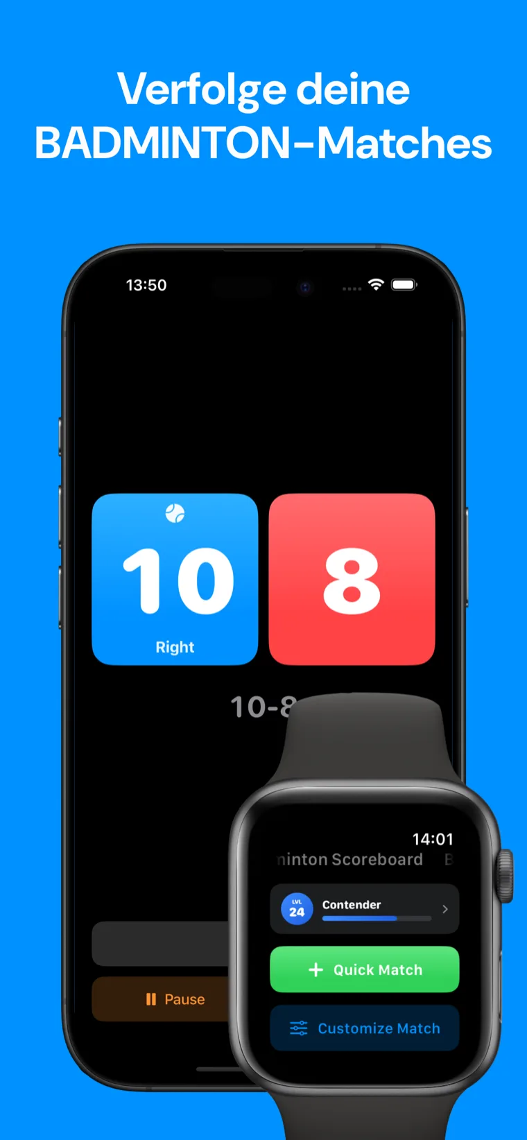 Verfolge deine BADMINTON-Matches — Badminton Punktestand auf dem iPhone mit Spielverlauf und einer Live-Spielstandanzeige